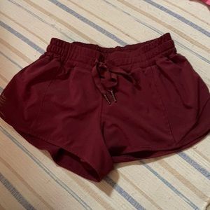 Burgundy Lulu Lemon Shorts with underwear liner